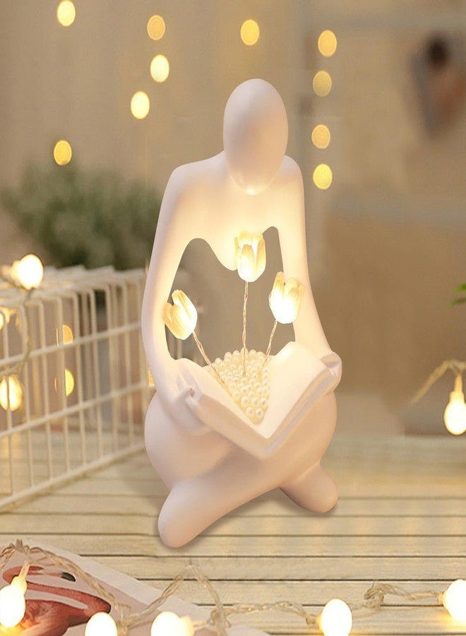 Neeenn Reading Women Statue with Tulip Lamp, Thinker Sculptures with Night Light, Abstract Art Ornament, Modern Aesthetic Figurine Decoration for Home Living Room Bedroom Office Table Desk Bookshelf Decor - Image 3